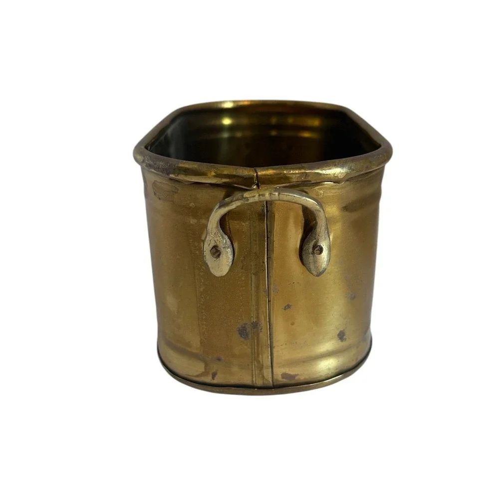 Vintage Brass Oval Planter Tub with Handles Small‎ Gold Cachepot 7 Inch